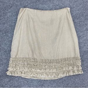Tommy Bahama Skirt Women 6 BeigeTwo Palms Linen Ruffle Edge Side Zip Inner Lined